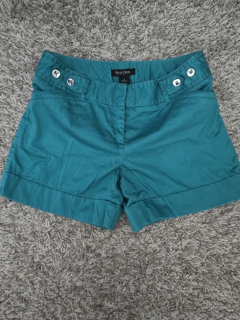 White House Black Market Teal Cuffed Sailor-Button Shorts